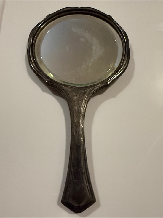 Accessories - Ornate Engraved Metal Hand Mirror with Monogram